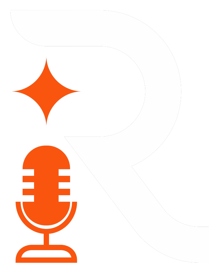 Símbolo da Reluz: a letra R com microfone retrô e estrela de quatro pontas